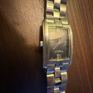 Kenneth Cole Rectangular Silver Watch with Black Face